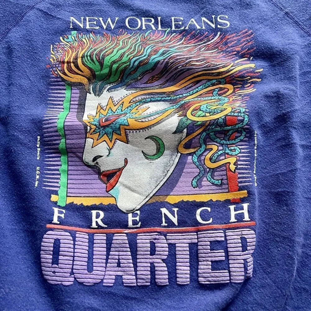 Vintage NEW ORLEANS FRENCH QUARTER 1989 Purple Crewneck Sweatshirt Large Unisex